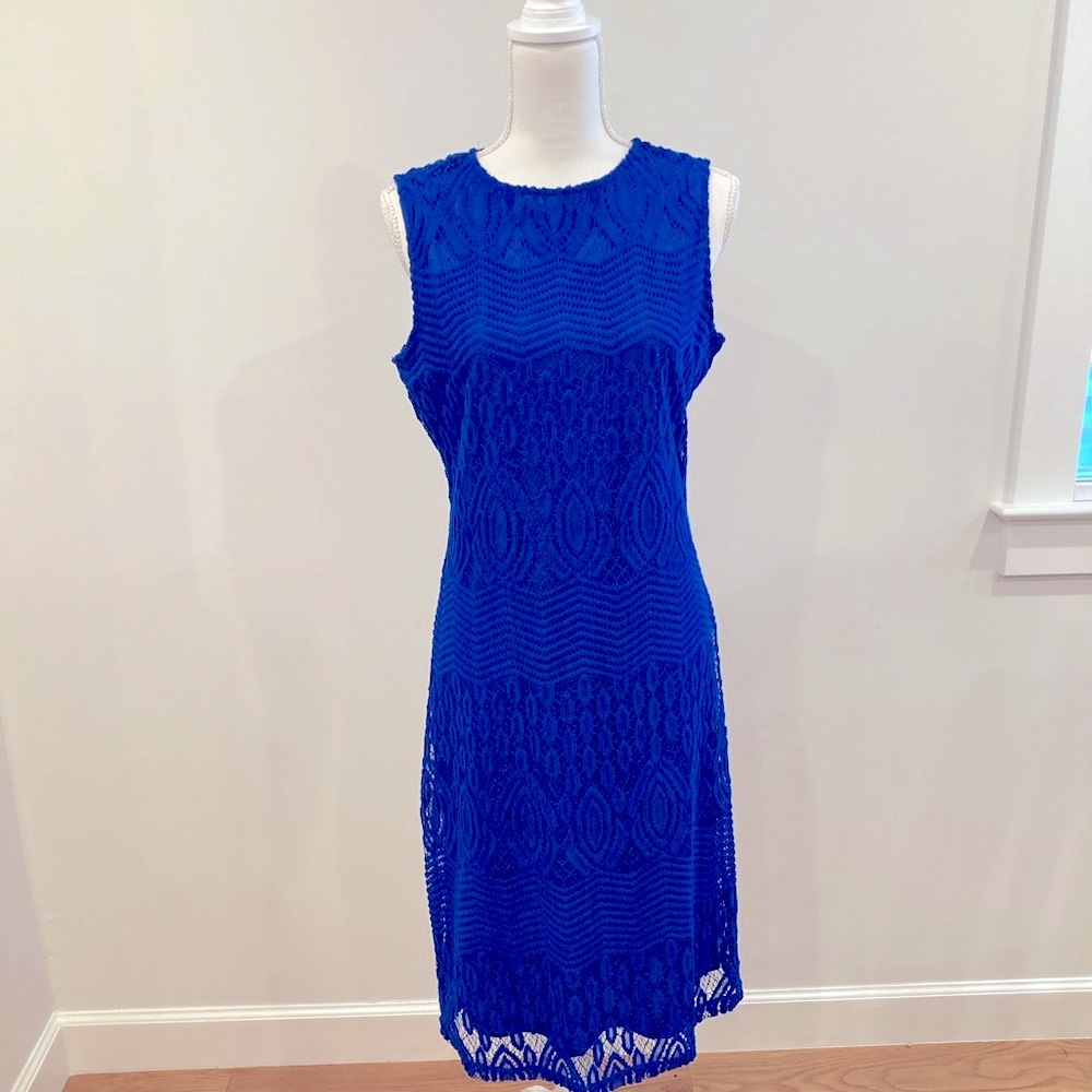 Royal blue lace overlay dress
